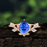 Nature-Inspired 6-Prong Teardrop Sapphire Engagement Ring